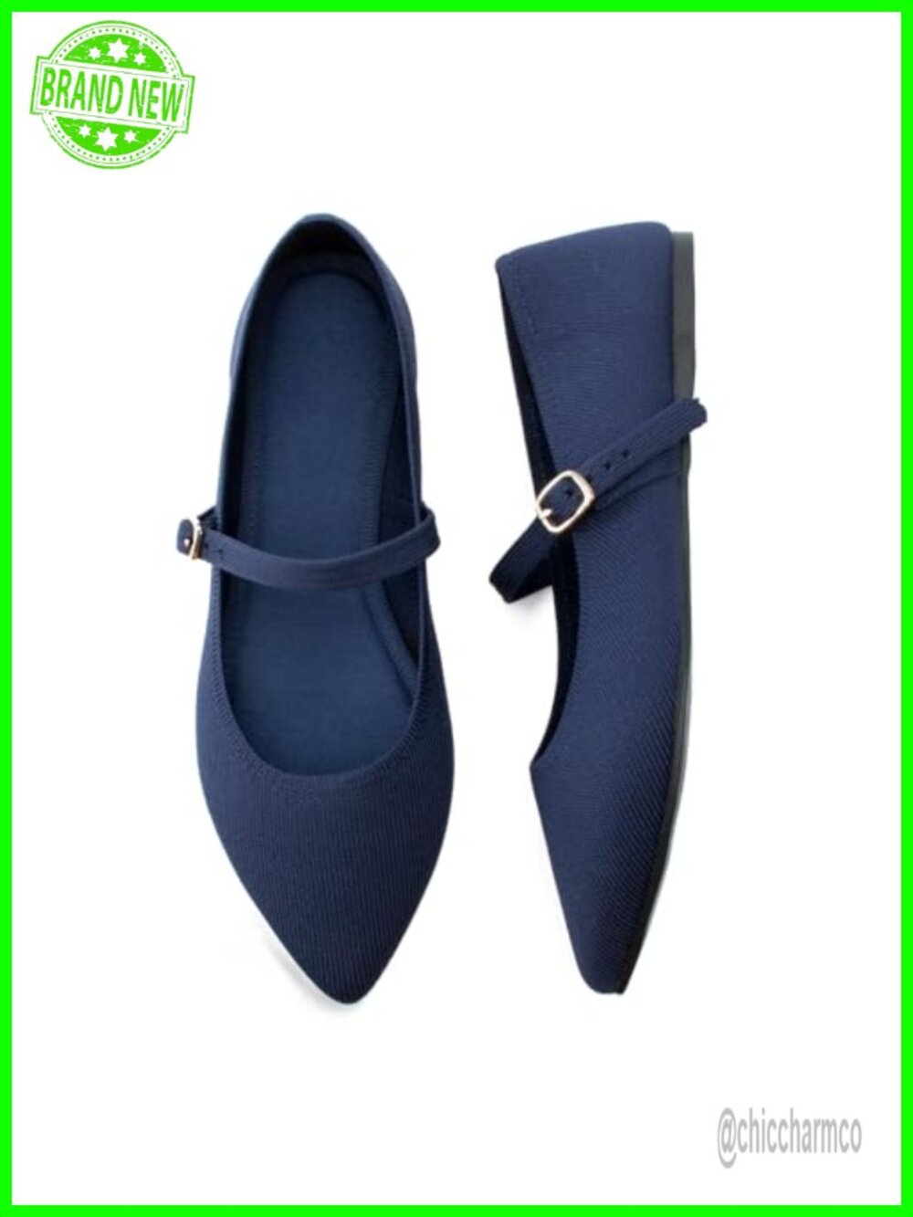 Soesyi Knit Pointed Toe Flats Adjustable Strap Washable Comfort Women